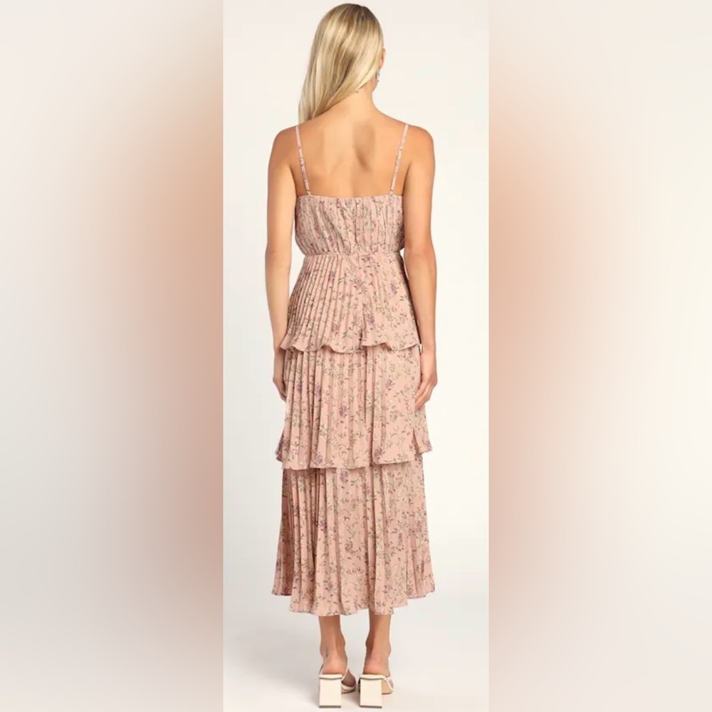 Lulu's Cascading Crush Pink Floral Print Tiered Bustier Midi Dress - Picture 4 of 15